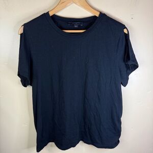 All Saints Womens Cold Shoulder Basic Black Size Large Top Classic Logo on‎ Back
